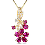 مدل پلاک طلا جدید زنانه طرح گل بهاری جواهر یاقوت قرمز و الماس تراش برلیان مدل: npdf13392