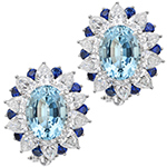 گوشواره گل طلا و جواهر زنانه با نگین توپاز، یاقوت و الماس تراش برلیان میخی مدل: edf1196