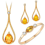 نیم ست طلا زرد 18 عیار جدید سیترین و الماس تراش برلیان مدل: hsdf1543