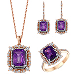  نيم ست طلا جديد دخترانه و زنانه نگین جواهر آمیتیست و الماس تراش برلیان مدل: hsdf1593