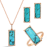 نیم‌ست فیروزه شجر طلا و جواهر جدید زنانه طرح مستطیل و نگین الماس تراش برلیان مدل: hsdf1594