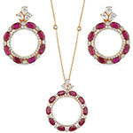 نیم ست طلا جدید دخترانه و زنانه لوکس یاقوت سرخ و الماس تراش اشک و برلیان مدل: hsdf1595