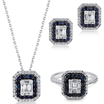 نیم ست طلا جدید ظریف باگت و یاقوت کبود و الماس تراش برلیان مدل hsdf1596