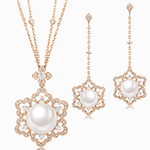 نیم ست طلا و مروارید جدید دخترانه و جوهر الماس تراش برلیان طرح گل مدل hsdf1597 