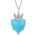 آویز و پلاک قلب طلا تاج دار جواهر نگین فیروزه تراش قلب و برلیان طرح جدید مدل: npdf13397