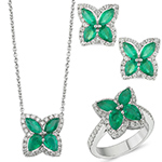 نیم ست طلا جدید دخترانه و جواهر زمرد سبز و الماس تراش برلیان طرح پروانه مدل hsdf1598 