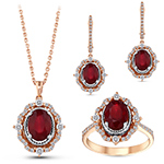 نیم ست طلا جدید دخترانه جواهر یاقوت سرخ و الماس تراش برلیان مدل: hsdf1601 