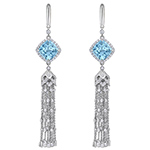 گوشواره زنجیری بلند طلا با نگین جواهر توپاز آبی و الماس تراش برلیان طرح مدرن و خاص مدل: edf1692