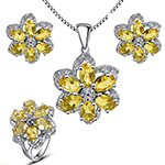 نیم ست گل آویز، گوشواره و انگشتر سیترین و برلیان مدل: hsdf1523 