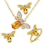 نیم ست طلای زرد جدید سیترین و الماس تراش برلیان طرح پروانه مدل: hsdf1534