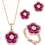 نیم ست طلای رزگلد جدید یاقوت قرمز و الماس تراش برلیان طرح گل مدل: hsdf1544