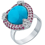 انگشتر فیروزه زنانه طلا جدید و خاص جواهر طرح قلب نگین الماس تراش برلیان و یاقوت قرمز مدل: rgf1893