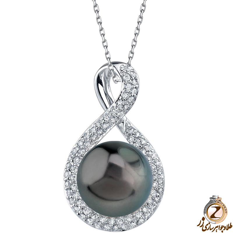 خرید و قیمت آویز گردنبند مروارید و طلا زنانه 18 عیار جواهر طرح خاص جدید نگین الماس تراش برلیان - سایت زر