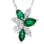 آویز گردنبند جدید طلا سفید زنانه 18 عیار جواهر نگین زمرد سبز و الماس تراش برلیان طرح مارکیز مدل npdf13400