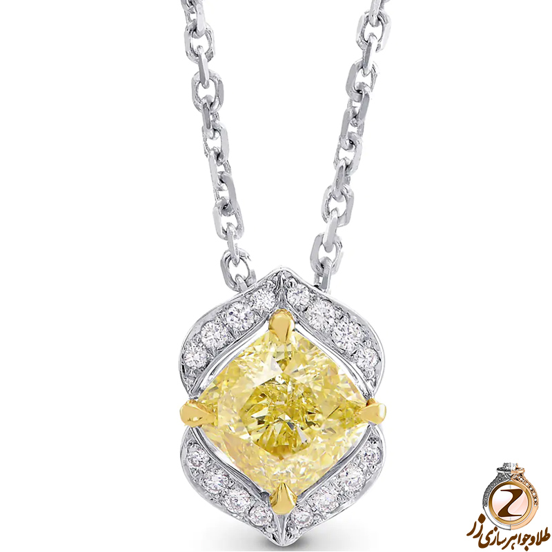 خرید و قیمت پلاک و آویز گردنبند طلا جدید زنانه 18 عیار جواهر سیترین و الماس تراش برلیان ترند سال - سایت زر