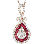 پلاک و آویز گردنبند طلا جدید جواهر یاقوت قرمز و الماس تراش برلیان، اشک و باگت طرح پاپیون مدل npdf13402