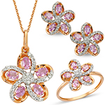 نیم ست طلای رزگلد جدید تورمالین و الماس تراش برلیان طرح گل مدل: hsdf1532