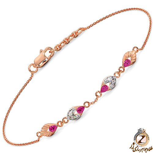  دستبند طلا زنانه جواهر رزگلد یاقوت سرخ و برلیان طرح گل 