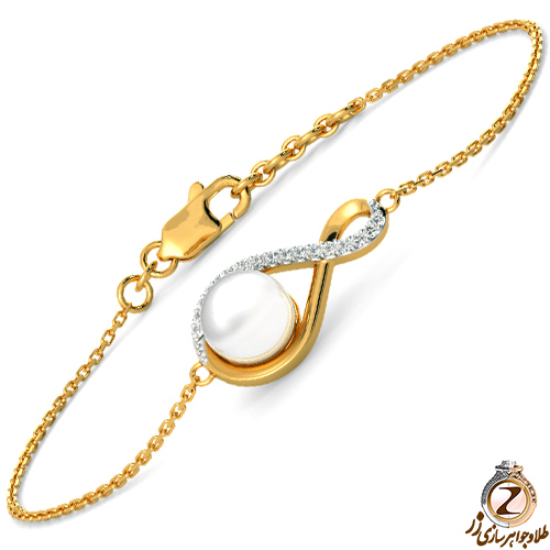  خرید دستبند طلا زنانه و مروارید طرح بی نهایت