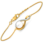  دستبند طلا زنانه و مروارید طلا زرد و جواهر برلیان طرح بی نهایت مدل: bdf1294 