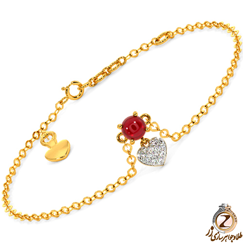 خرید دستبند طلا زنانه عقیق و الماس تراش برلیان با طلای زرد