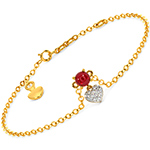 دستبند طلا زنانه عقیق و الماس تراش برلیان طرح قلب مدل: bdf1295