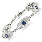 دستبند طلا زنانه یاقوت کبود و برلیان با طلای سفید 18 عیار مدل: bdf1296