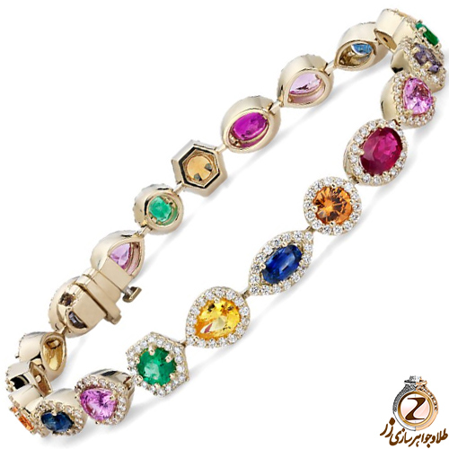 خرید و قیمت دستبند طلا زنانه سنگ های رنگی
