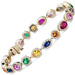 دستبند طلا زنانه سنگ های رنگی جواهر و برلیان و طلا زرد مدل: bdf1300 