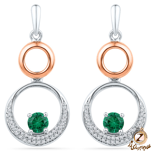 گوشواره پشت میخی طلا و جواهر با نگین زمرد و الماس تراش برلیان