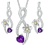 نیم ست گل طلا زرد و سفید زنانه با نگین قلب آمیتیست و برلیان طرح شکوفه گل مدل: hsdf1461