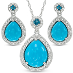 نیم ست طلا سفید زنانه با نگین فیرزوه، توپاز و الماس تراش برلیان مدل: hsdf1464