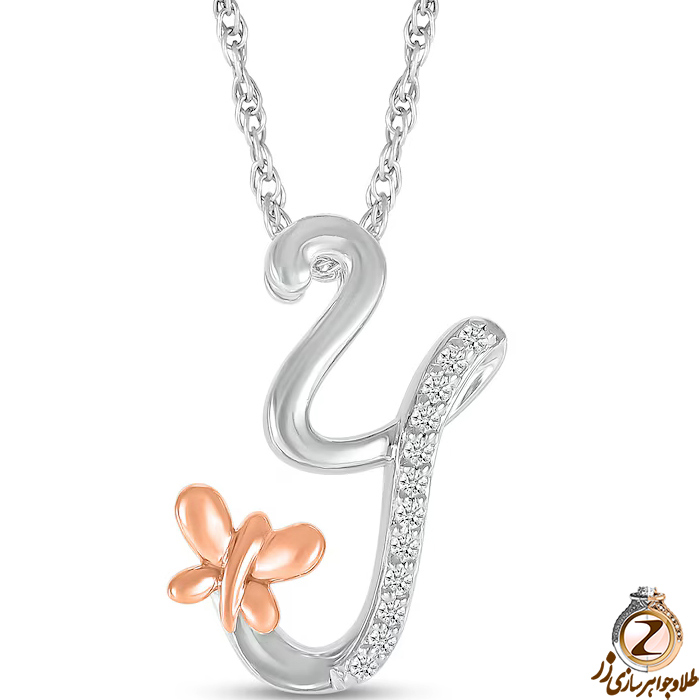 خرید و قیمت پلاک طلا حرف Y زنانه طرح پروانه با نگین برلیان طلای سفید و رزگلد - سایت زر