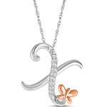 پلاک طلا حرف [X] 18 عیار زنانه و دخترانه طرح پروانه با نگین برلیان - حروف انگلیسی مدل: idn1145