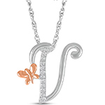 پلاک طلا حرف [V] 18 عیار زنانه و دخترانه طرح پروانه با نگین برلیان - حروف انگلیسی مدل: idn1147