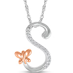 پلاک طلا حرف [S] 18 عیار زنانه و دخترانه طرح پروانه با نگین برلیان - حروف انگلیسی مدل: idn1150