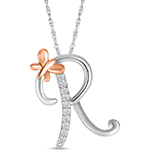 پلاک طلا حرف [R] 18 عیار زنانه و دخترانه طرح پروانه با نگین برلیان - حروف انگلیسی مدل: idn1151