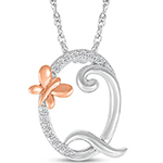 پلاک طلا حرف [Q] 18 عیار زنانه و دخترانه طرح پروانه با نگین برلیان - حروف انگلیسی مدل: idn1152