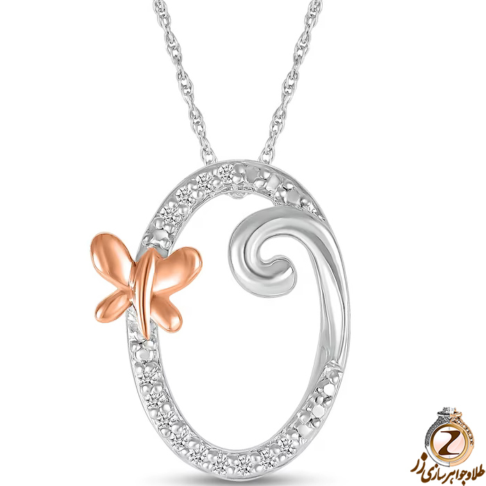 خرید و قیمت پلاک طلا حرف O زنانه طرح پروانه با نگین برلیان طلای سفید و رزگلد - سایت زر