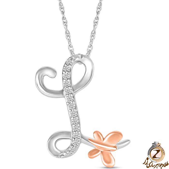 خرید و قیمت پلاک طلا حرف L زنانه طرح پروانه با نگین برلیان طلای سفید و رزگلد - سایت زر