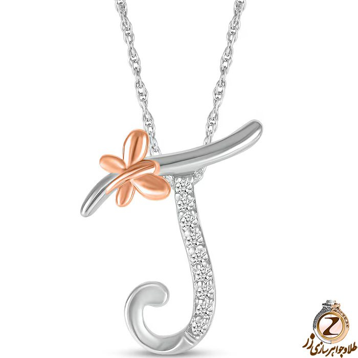 خرید و قیمت پلاک طلا حرف J زنانه طرح پروانه با نگین برلیان طلای سفید و رزگلد - سایت زر