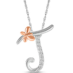 پلاک طلا حرف [J] 18 عیار زنانه و دخترانه طرح پروانه با نگین برلیان - حروف انگلیسی مدل: idn1159