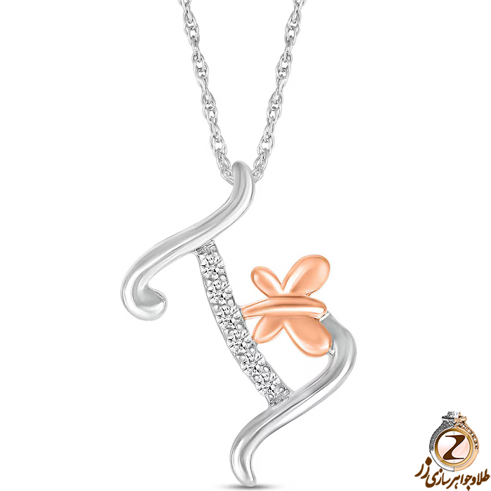 خرید و قیمت پلاک طلا حرف I زنانه طرح پروانه با نگین برلیان طلای سفید و رزگلد - سایت زر