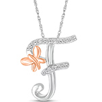 پلاک طلا حرف [F] 18 عیار زنانه و دخترانه طرح پروانه با نگین برلیان - حروف انگلیسی مدل: idn1163