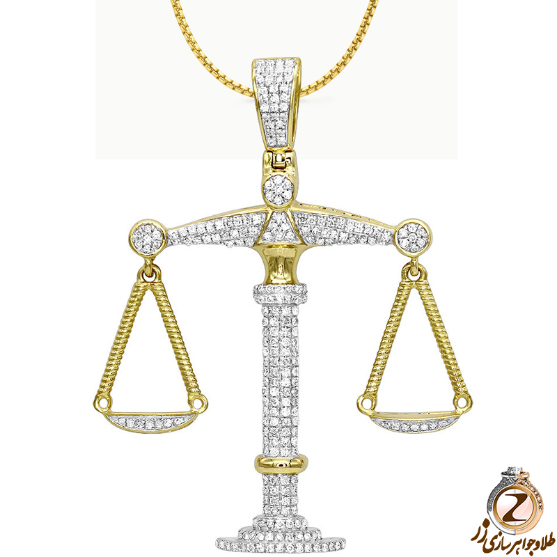 خرید و قیمت پلاک طلای ترازوی عدالت مردانه زرد 18 عیار و جواهر الماس تراش برلیان طرح لاکچری - سایت زر