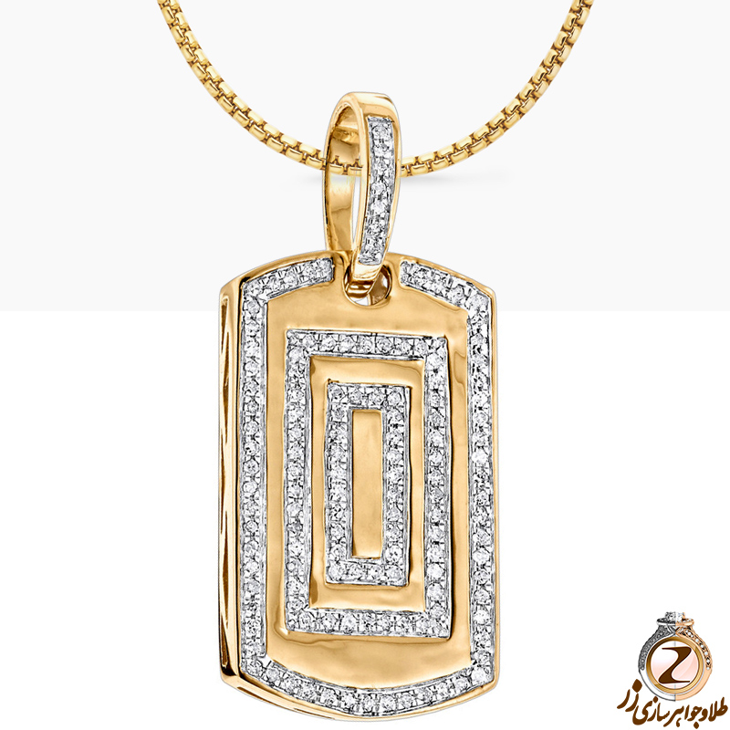 خرید و قیمت پلاک گردنبند طلای مردانه رزگلد 18 عیار و جواهر الماس تراش برلیان طرح لاکچری مستطیلی - سایت زر