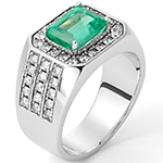 انگشتر طلا مردانه سفید 18 عیار نگین زمرد سبز و الماس تراش برلیان طرح جدید مینیمال مدل: rgm17198