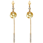 گوشواره زنجیری زنانه طلا زرد 18 عیار جدید و ظریف بلند زیبای جواهر مروارید طلایی و برلیان مدل: edf1694