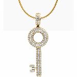 آویز و پلاک گردنبند طلا مردانه زرد 18 عیار طرح کلید خاص تمام جواهر نگین الماس تراش باگت و برلیان مدل: npdm1104 