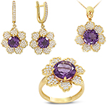 نیم ست گل طلای زرد با نگین آمیتیست و الماس تراش برلیان مدل: hsdf1451